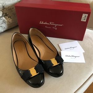 Salvatore Ferragamo Patent Leather Black Classic Flats